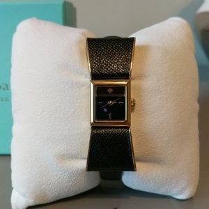 Womens Kate Spade Kenmare black leather bow watch